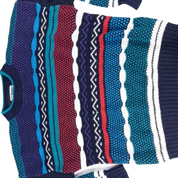 Vintage 80s Urban Works 3D Knit Sweater Cosby Biggie Coogi Style Men’s Large - Picture 3 of 6